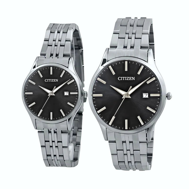 ست ساعت مچی عقربه ای زنانه و مردانه مدل خطی کد 08