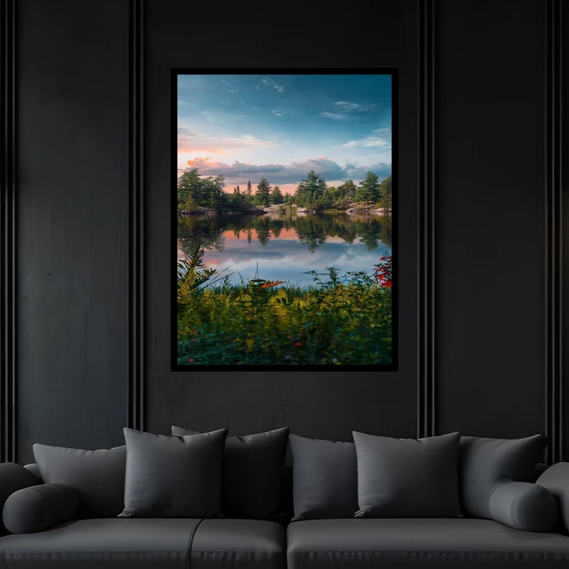 تابلو بکلیت طرح منظره هنری طبیعت تالاب و دریاچه دریا مدل B-bu6790 فریم مشکی