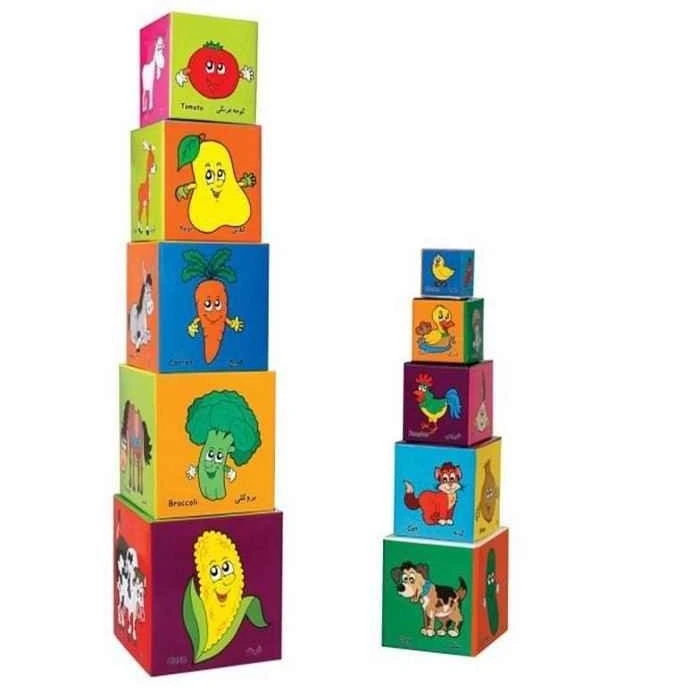 بازی فکری مدل برج مکعب طرح حیوانات و میوه ها مجموعه 10 عددی