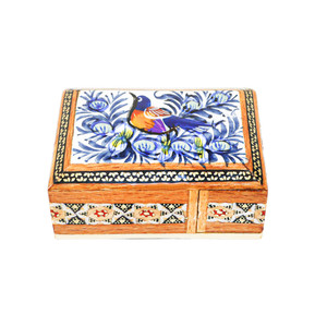 جا کارتی خاتم کاری مدل کشویی لبه صاف طرح گل و مرغ برجسته کد 7p5Bl