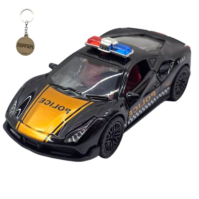 ماکت ماشین ناب سل مدل فراری پلیس فلزی چراغدار موزیکال FERRARI POLICE  به همراه جاسوییچی NAAB0022