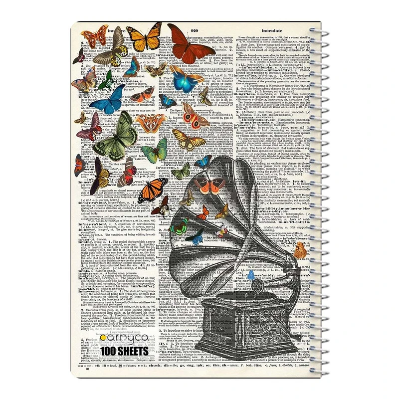 دفتر مشق 100 برگ سیمی کارنیکا طرح روزنامه وینتج پروانه Vintage Newspaper Butterfly کد 23905