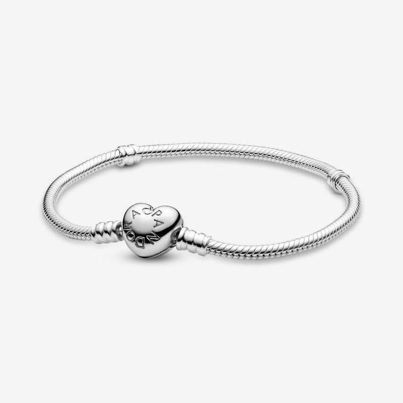دستبند نقره زنانه پاندورا مدل Moments Heart Clasp Snake Chain