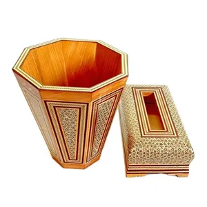 ست جعبه دستمال کاغذی و سطل خاتم کاری کد 002