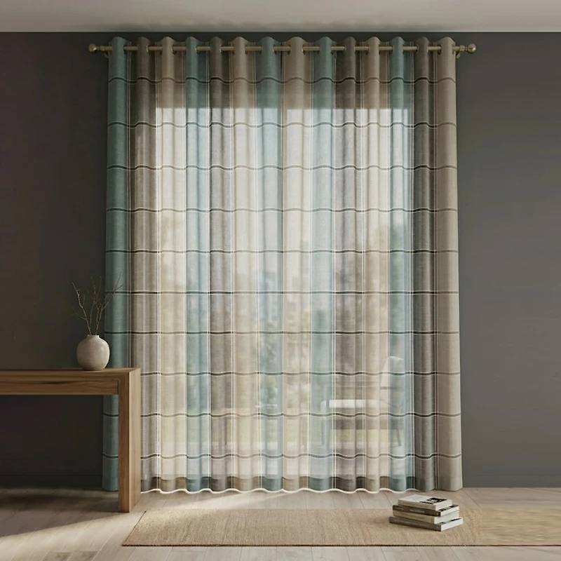 پرده پانچ تیکو دکو مدل کتان چهارخانه کلاسیک سایز 280 × 300 سانتی‌متر