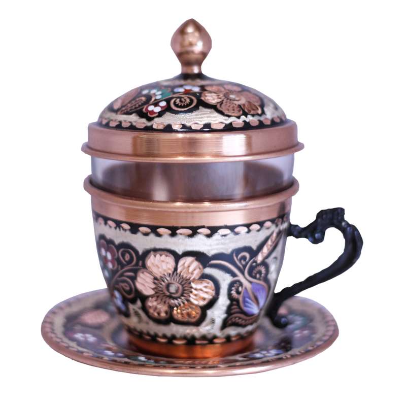 ست فنجان و نعلبکی میناکاری مسی مدل تک نفره کد 121