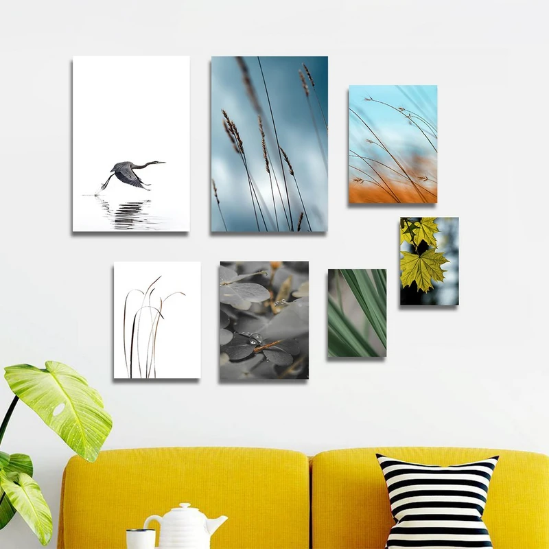 تابلو شاسی بکلیت طرح دکوری مدرن طبیعت برگ و شبنم  مدل SH-1456 مجموعه 7 عددی