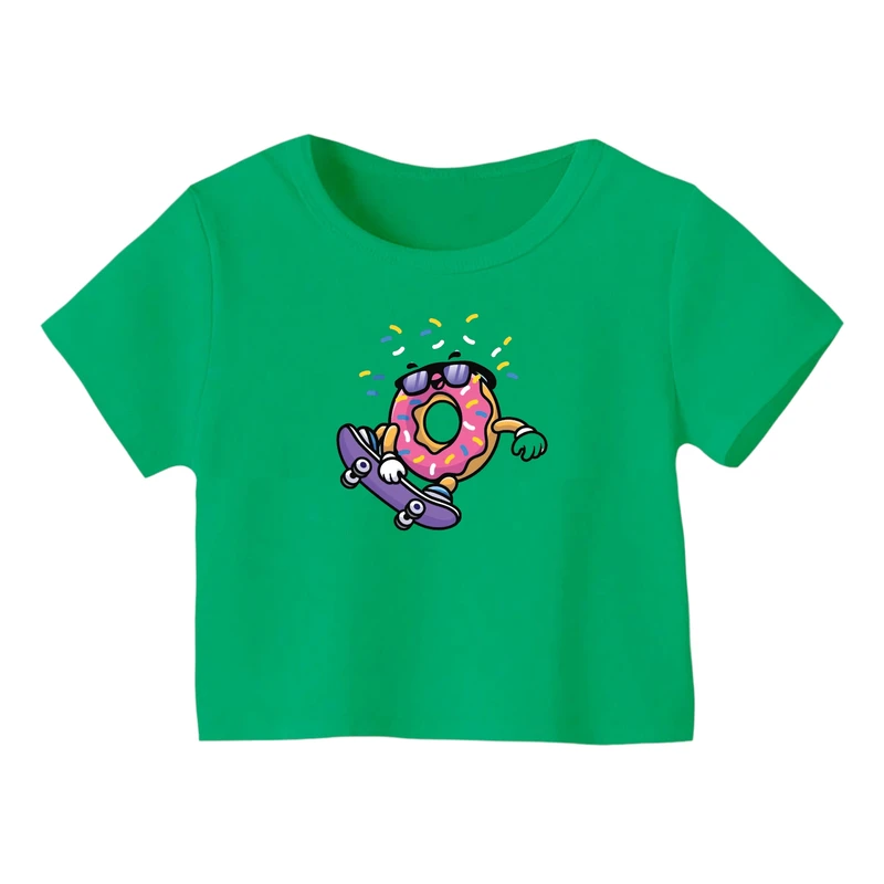 کراپ‌ تی‌شرت آستین کوتاه زنانه مدل دونات اسکیت