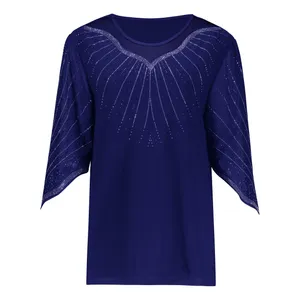 بلوز آستین سه ربع یقه گرد زنانه شاهبازان مدل مجلسی نگین دار