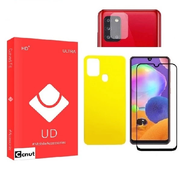 محافظ صفحه نمایش کوکونات مدل FUL مناسب برای گوشی موبایل سامسونگ Galaxy A21S به همراه محافظ پشت گوشی و محافظ لنز دوربین