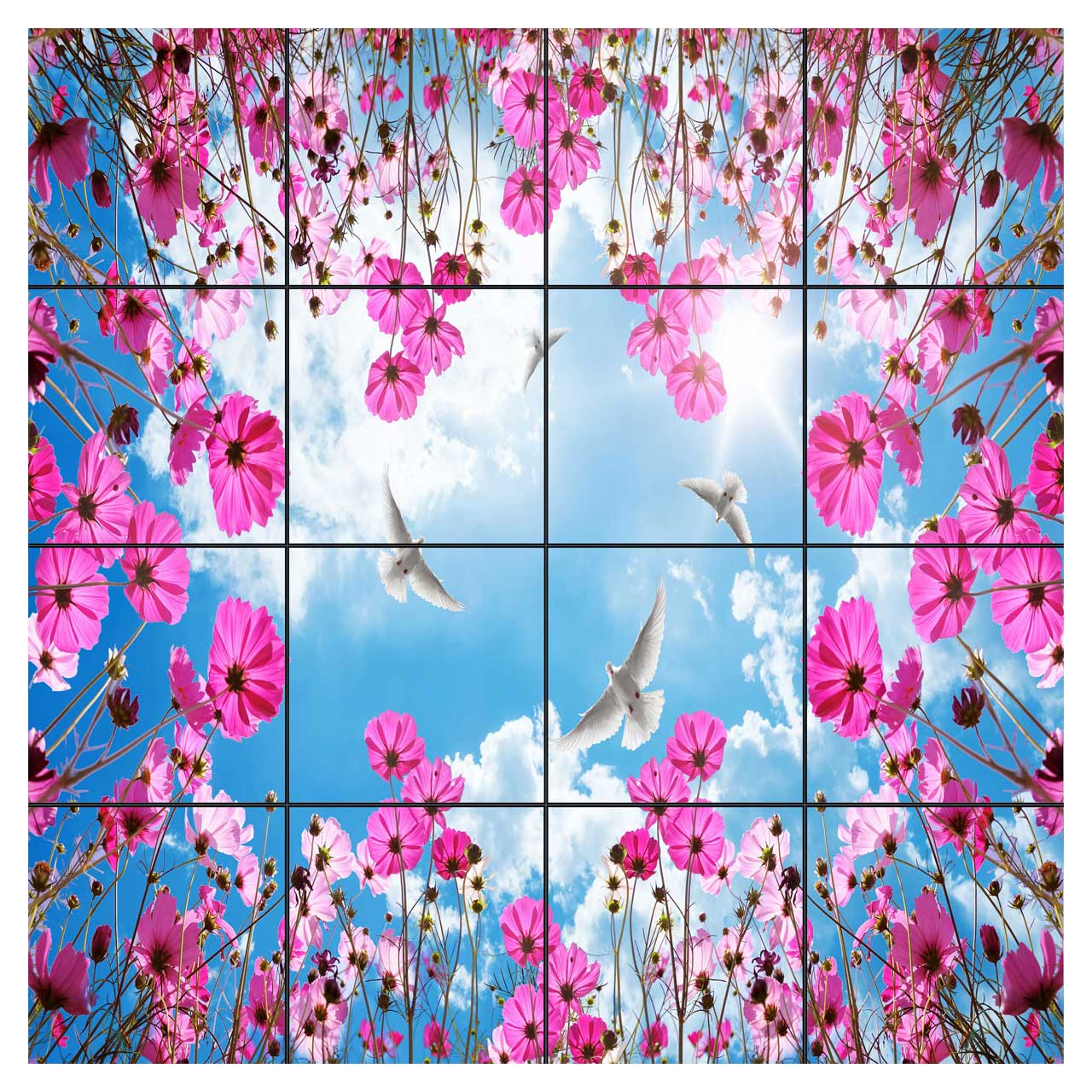 تایل سقفی آسمان مجازی طرح گل های وحشی کد 0800 سایز 60x60 سانتی متر مجموعه 16 عددی