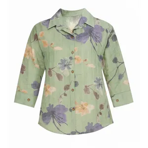 شومیز آستین بلند یقه برگردان زنانه مدل هاوایی