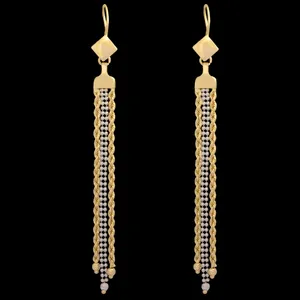 گوشواره آویز طلا 18 عیار زنانه طلای مستجابی مدل طنابی و گوی سپاهان کد E02