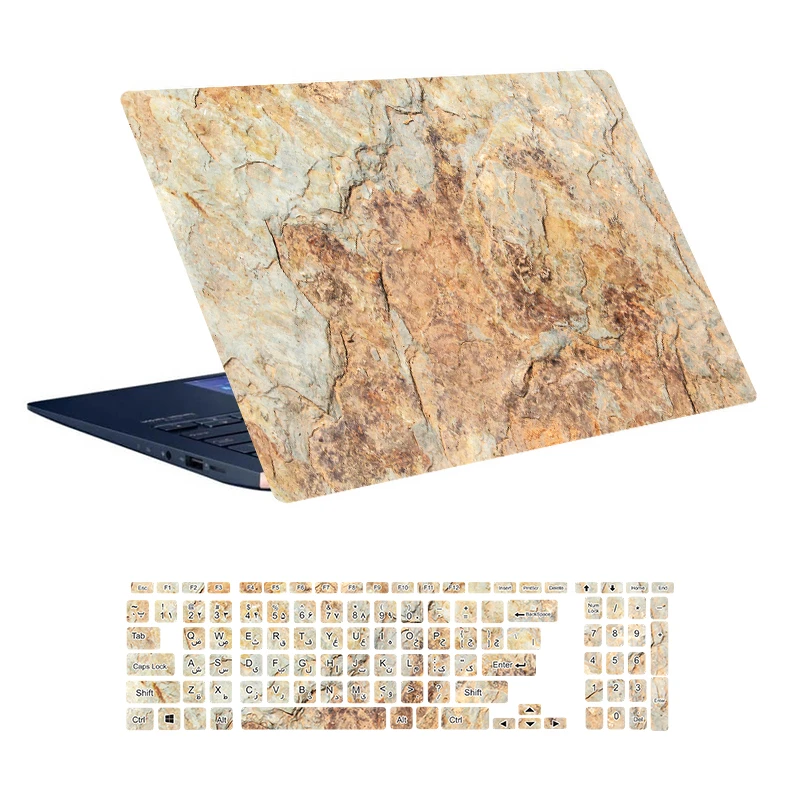 استیکر لپ تاپ توییجین و موییجین طرح Marble کد 62 مناسب برای لپ تاپ 15.6 اینچ به همراه برچسب حروف فارسی کیبورد 