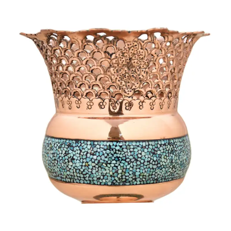 گلدان فیروزه کوبی مدل لب شبکه ای کد 2