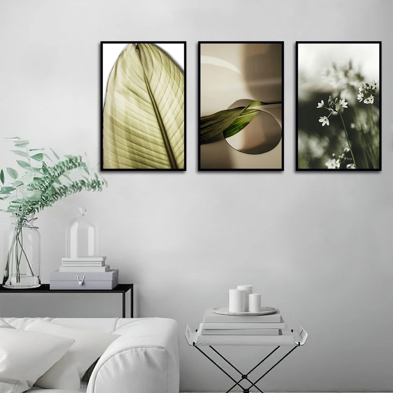 تابلو بکلیت طرح طبیعت و برگ سبز مدل B-2970 مجموعه 3 عددی