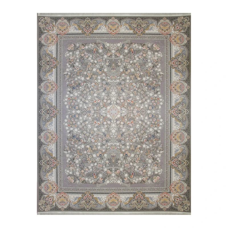 فرش ماشینی 1500 شانه خواجوی زمینه و حاشیه متالیک مدل کائنات