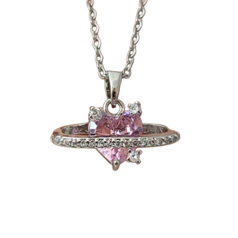 گردنبند زنانه مدل قلب کریستالی ظریف طرح زحل