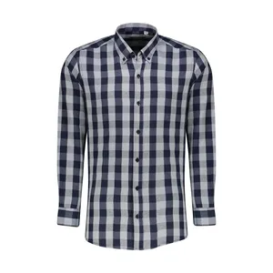 پیراهن آستین بلند مردانه دیورسو مدل وافل چهارخونه رنگ طوسی