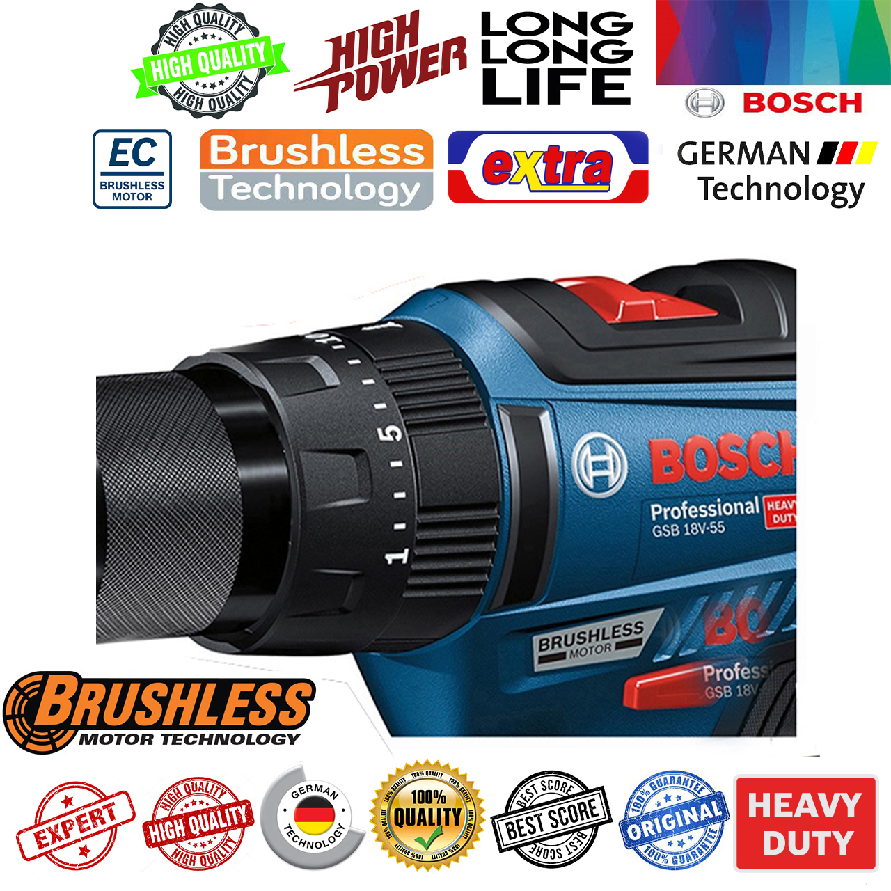 پیچ گوشتی شارژی چکشی بوش مدل حرفه ای بدون ذغال GSB 18v-50 + Extra