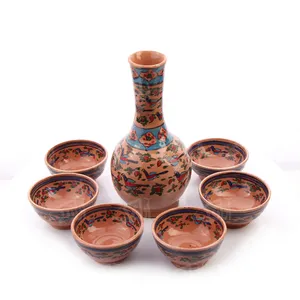 ‎ست جام و پیاله‎ ‎سفالی‎ ‎‎‎نقاشی زیر لعابی‎ ‎‎اخرایی‎ ‎‎طرح‎ ‎سهره مدل 1023800001