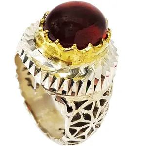 انگشتر نقره مردانه مدل نگین گارنت کد 100118