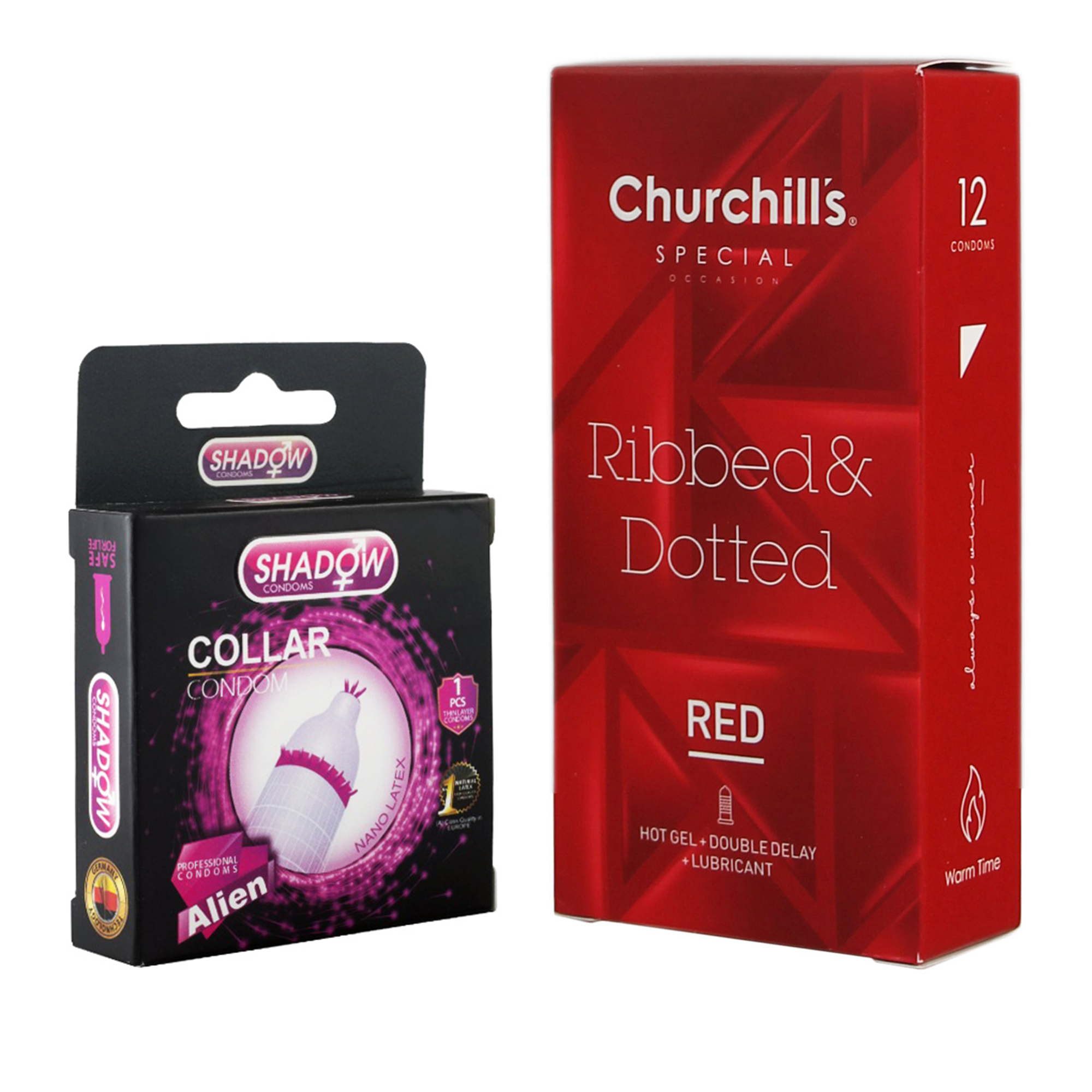 کاندوم چرچیلز مدل Hot Gel بسته 12 عددی به همراه کاندوم شادو مدل Collar