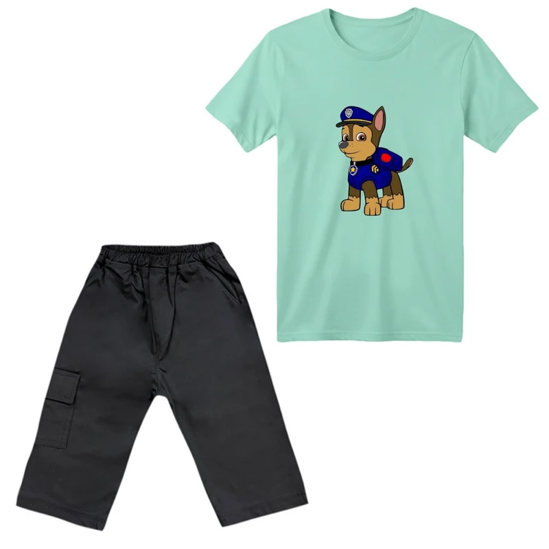 ست تی‌شرت آستین کوتاه و شلوارک پسرانه مدل سگ نگهبان کد 04