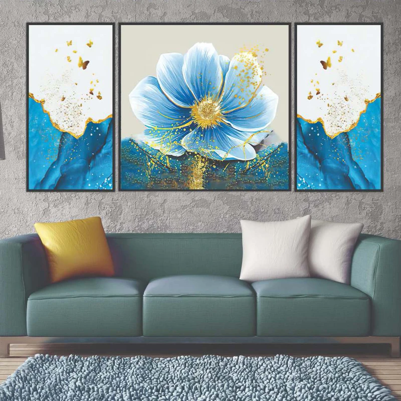 تابلو بکلیت طرح مدرن دیجیتال آرت مدل B-2020 فریم مشکی مجموعه 3 عددی