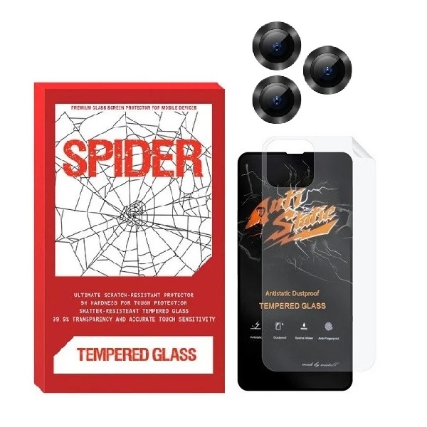 محافظ صفحه نمایش اسپایدر مدل 2ASN مناسب برای گوشی موبایل اپل iPhone 11 Pro به همراه محافظ پشت گوشی و محافظ لنز دوربین