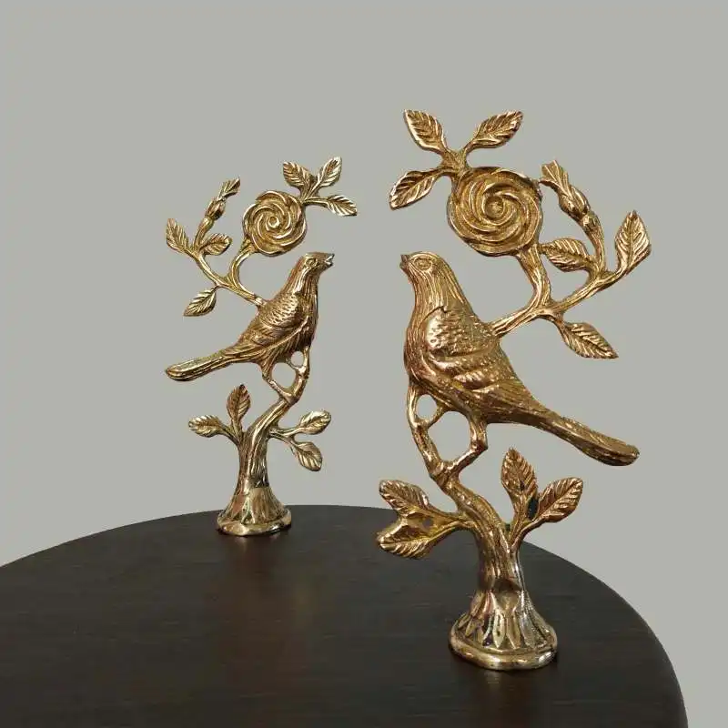 مجسمه برنزی طرح بلبل مدل گل و بلبل مجموعه 2 عددی