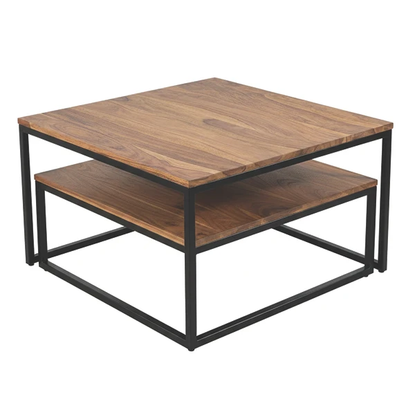 میز جلو مبلی مربعی با پایه فلز و صفحه MDF مدل سهند ابعاد 80*80 سانتی متر بسته دو عددی