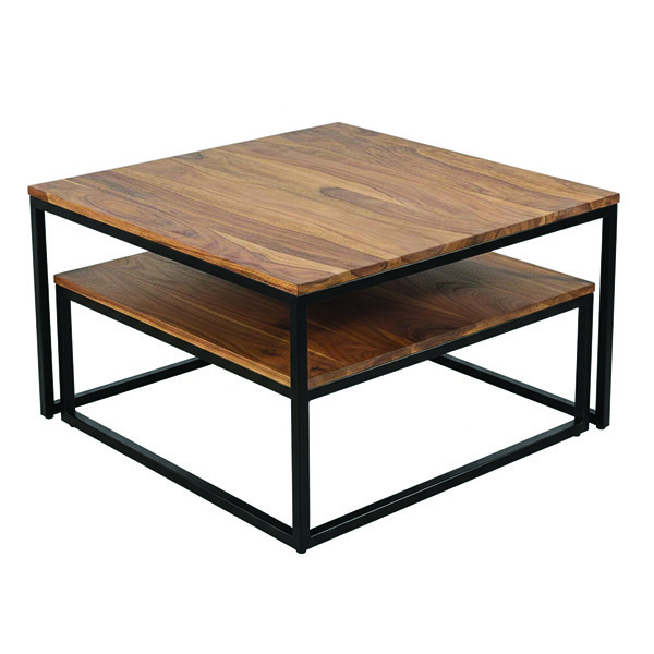 میز جلو مبلی مربعی با پایه فلز و صفحه MDF مدل سهند ابعاد 80*80 سانتی متر بسته دو عددی
