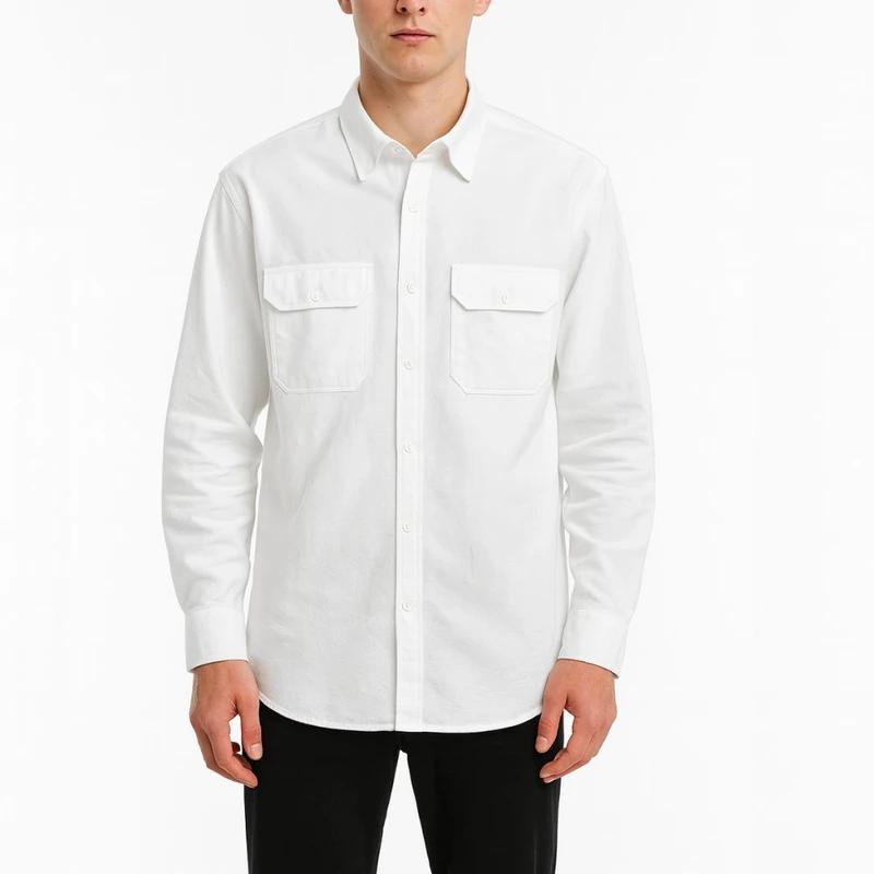 پیراهن آستین بلند یقه برگردان مردانه مدل کتان دو جیب