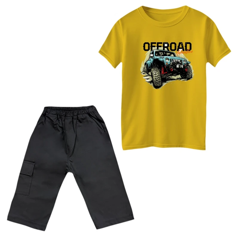 ست تی‌شرت و شلوارک پسرانه مدل جیپ آفرود