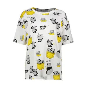 تی شرت لانگ زنانه افراتین مدل پاندا رنگ سفید 