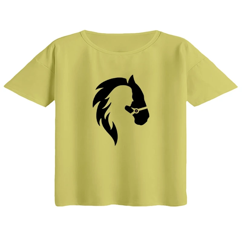کراپ تی‌شرت آستین کوتاه زنانه مدل دختر و اسب
