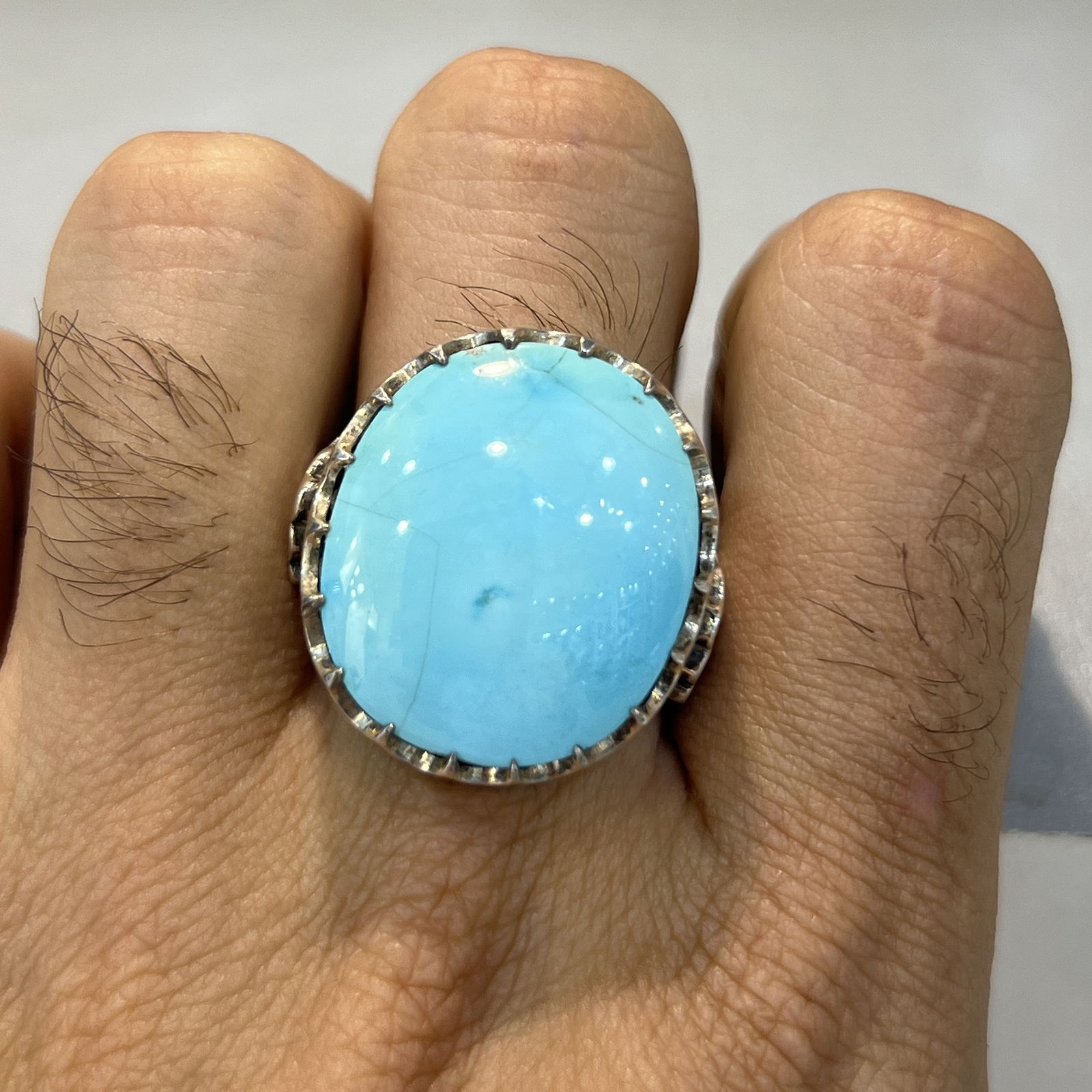 انگشتر نقره مردانه مدل اسپرت با نگین فیروزه نیشابوری 142 - - 8