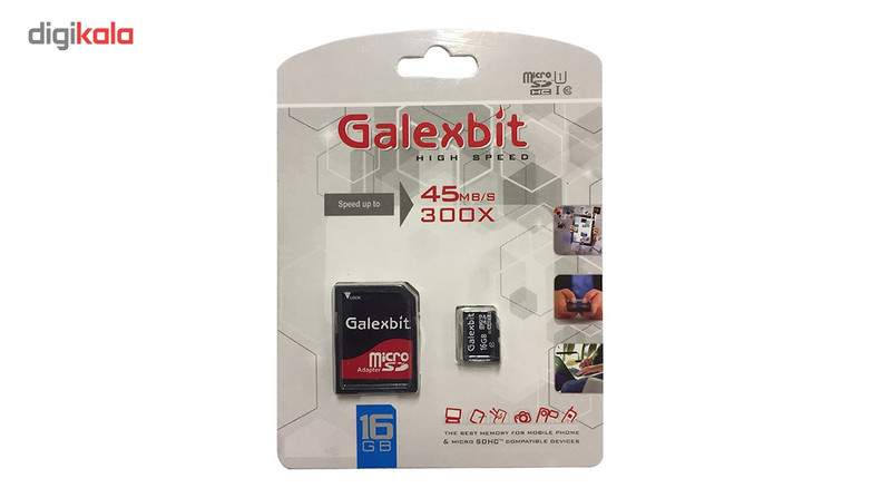کارت حافظه microSD گلکسبیت کلاس 10 استاندارد U1 سرعت 45MBps همراه با آداپتور SD ظرفیت 16 گیگابایت