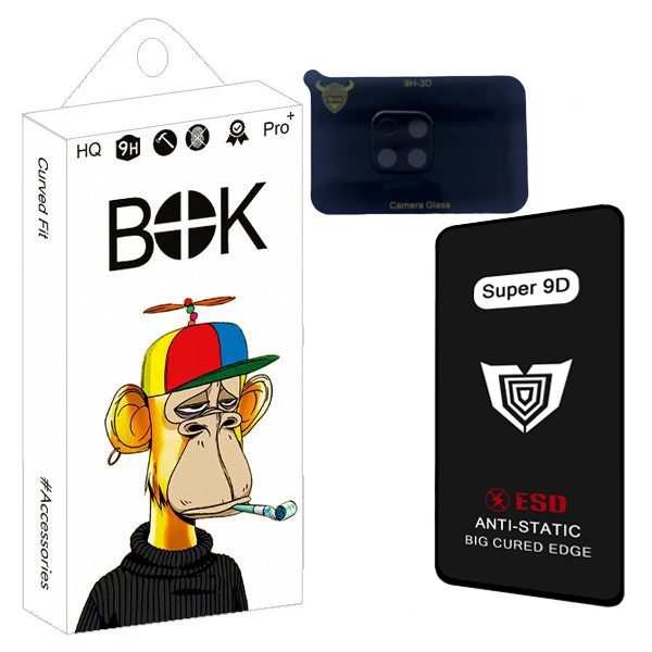 محافظ صفحه نمایش بوک مدل Super 9D مناسب برای گوشی موبایل سامسونگ Galaxy A10 به همراه محافظ لنز دوربین