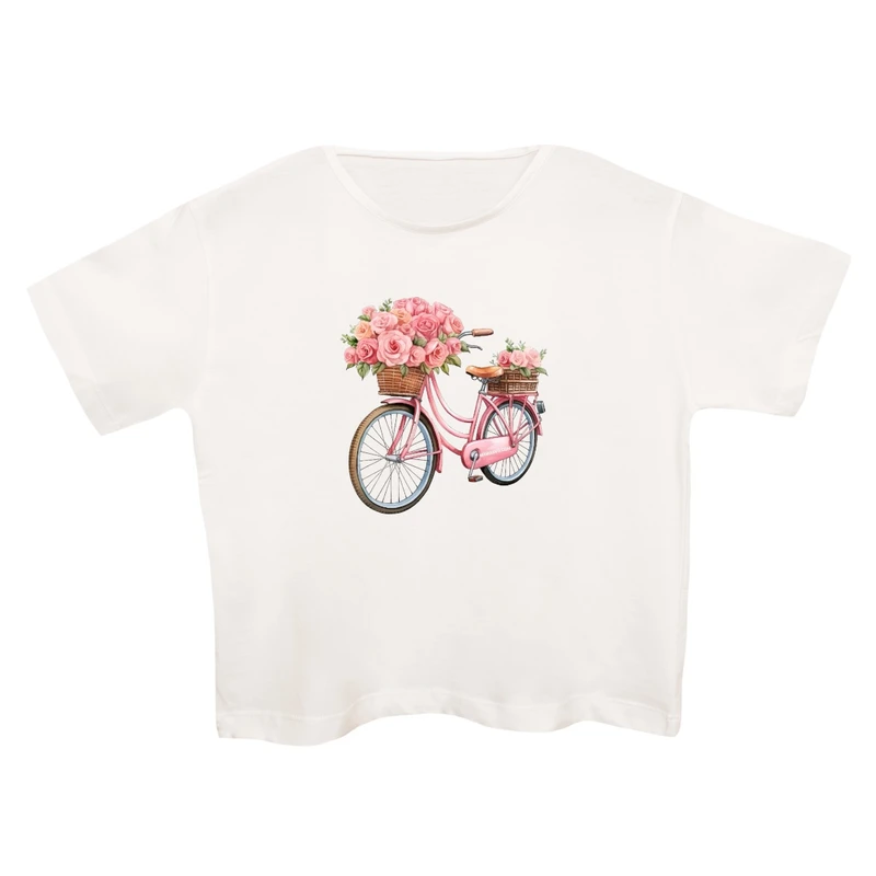 کراپ‌تی شرت آستین کوتاه زنانه مدل دوچرخه کد 5