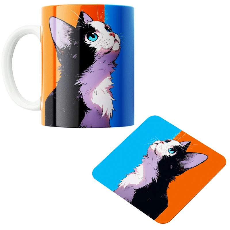 ماگ پاد آفرین مدل گربه بامزه کد z463 به همراه زیر لیوانی