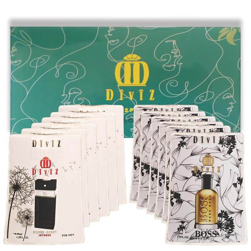 عطر جیبی دیوایز مدل سیلور سنت و هوگوبوس با رایحه گرم حجم 45 میلی‌لیتر بسته 12 عددی