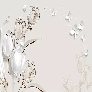 پوستر دیواری سه بعدی مدل گل لاله سفید پروانه سفید DVRF1538