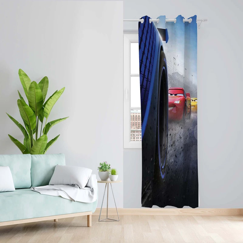 پرده طرح کودک ماشین مدل مخمل پانچی کد 1549 z سایز 140x200 سانتی متر