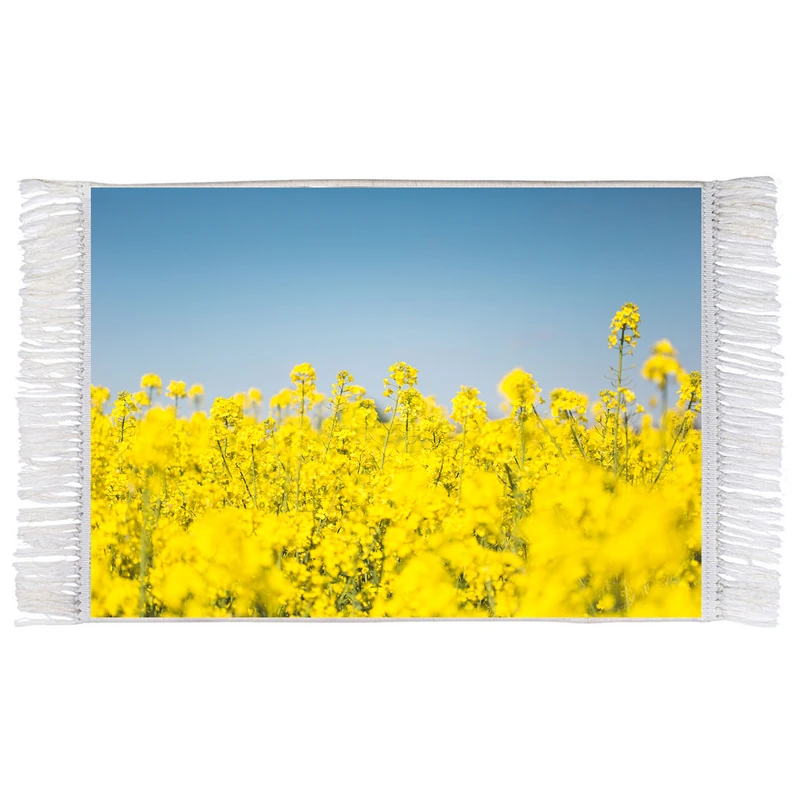 فرش ماشینی دیوارکوب اطلس آبی طرح منظره دشت گل کلزا مدل T1750 