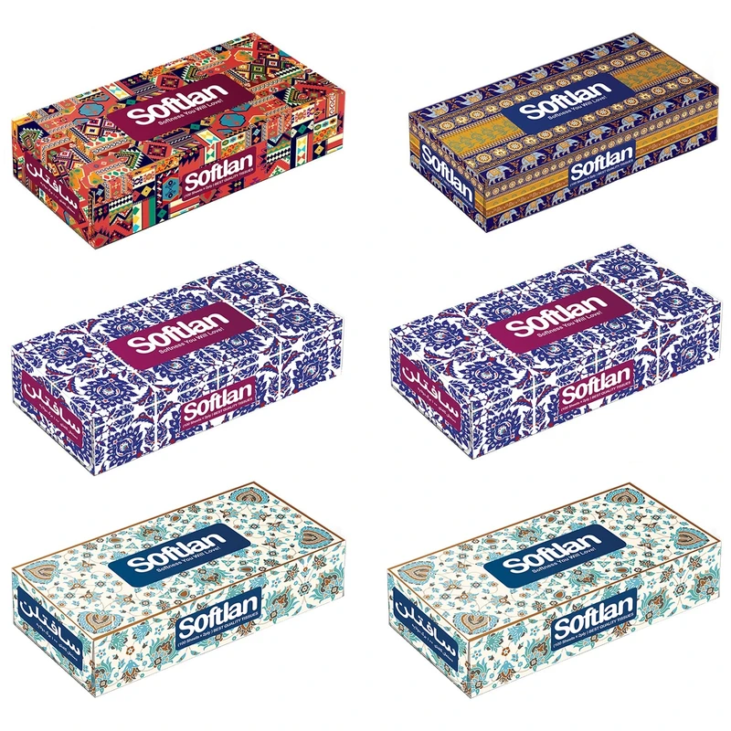 دستمال کاغذی 200 برگ سافتلن مدل سنتی بسته 6 عددی