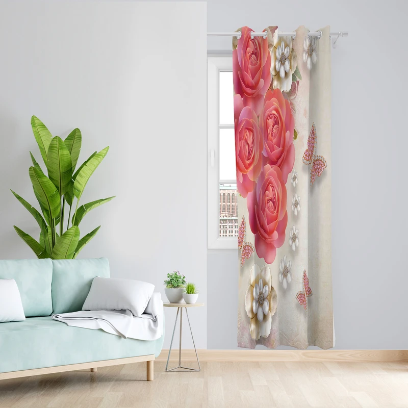 پرده طرح گل مدل مخمل پانچی کد 2692 z سایز 140x200 سانتی متر