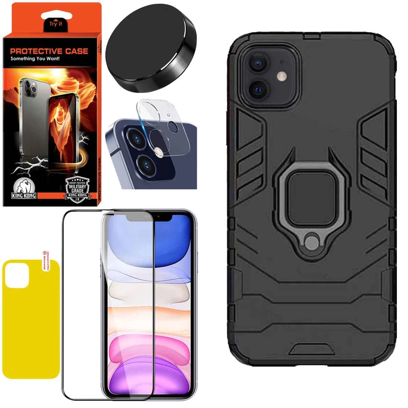 کاور کینگ کونگ مدل BATMAN مناسب برای گوشی موبایل اپل Iphone 12 به همراه محافظ صفحه نمایش و محافظ لنز دوربین و برچسب محافظ پشت و پایه نگهدارنده گوشی 