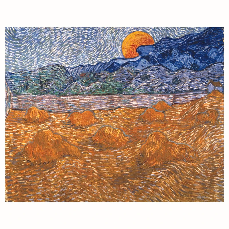 پوستر مدل چاپ منظره با انبوه گندم و ماه طلوعی 